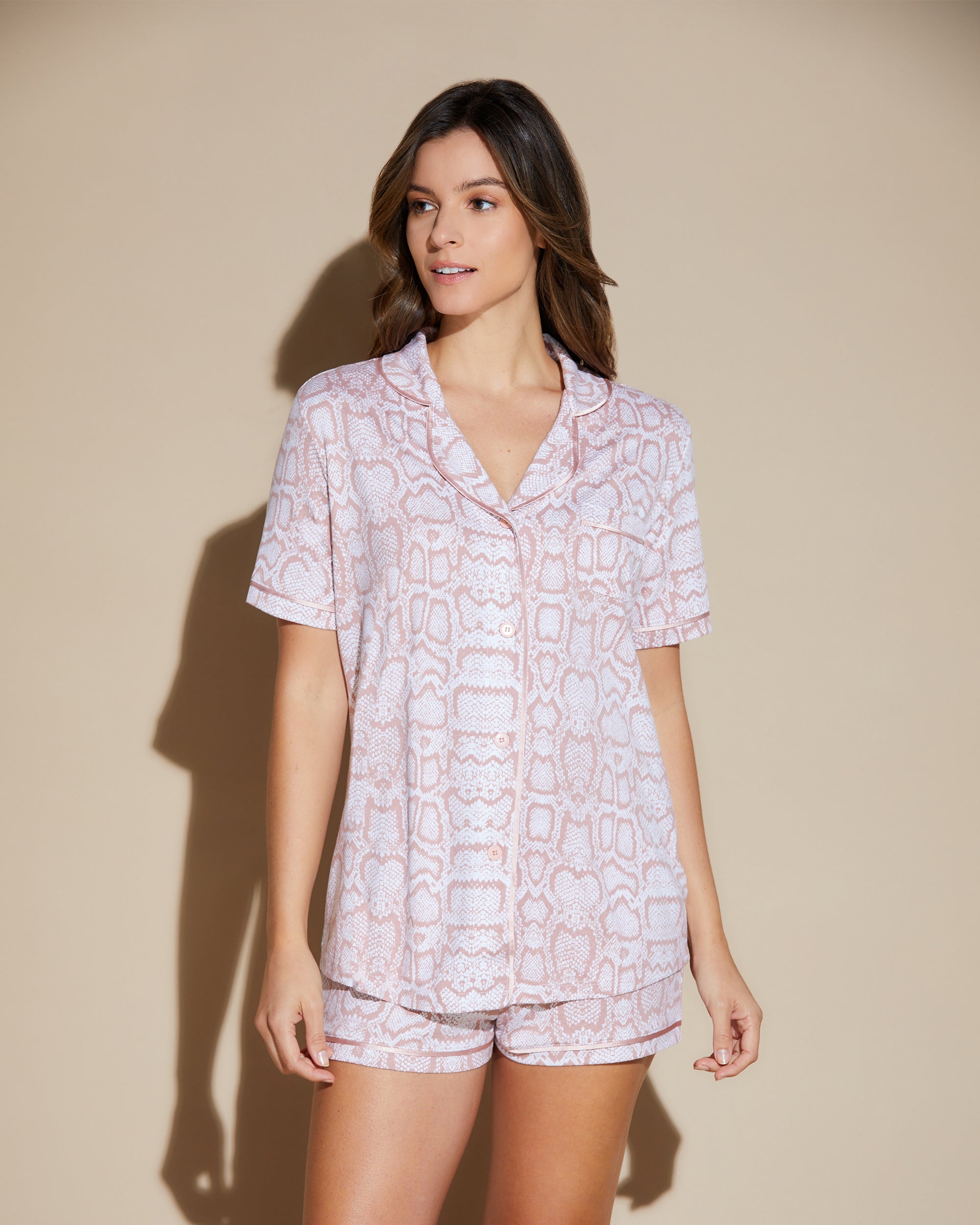 Bella Printed Short Sleeve Top & Boxer Pajama Set