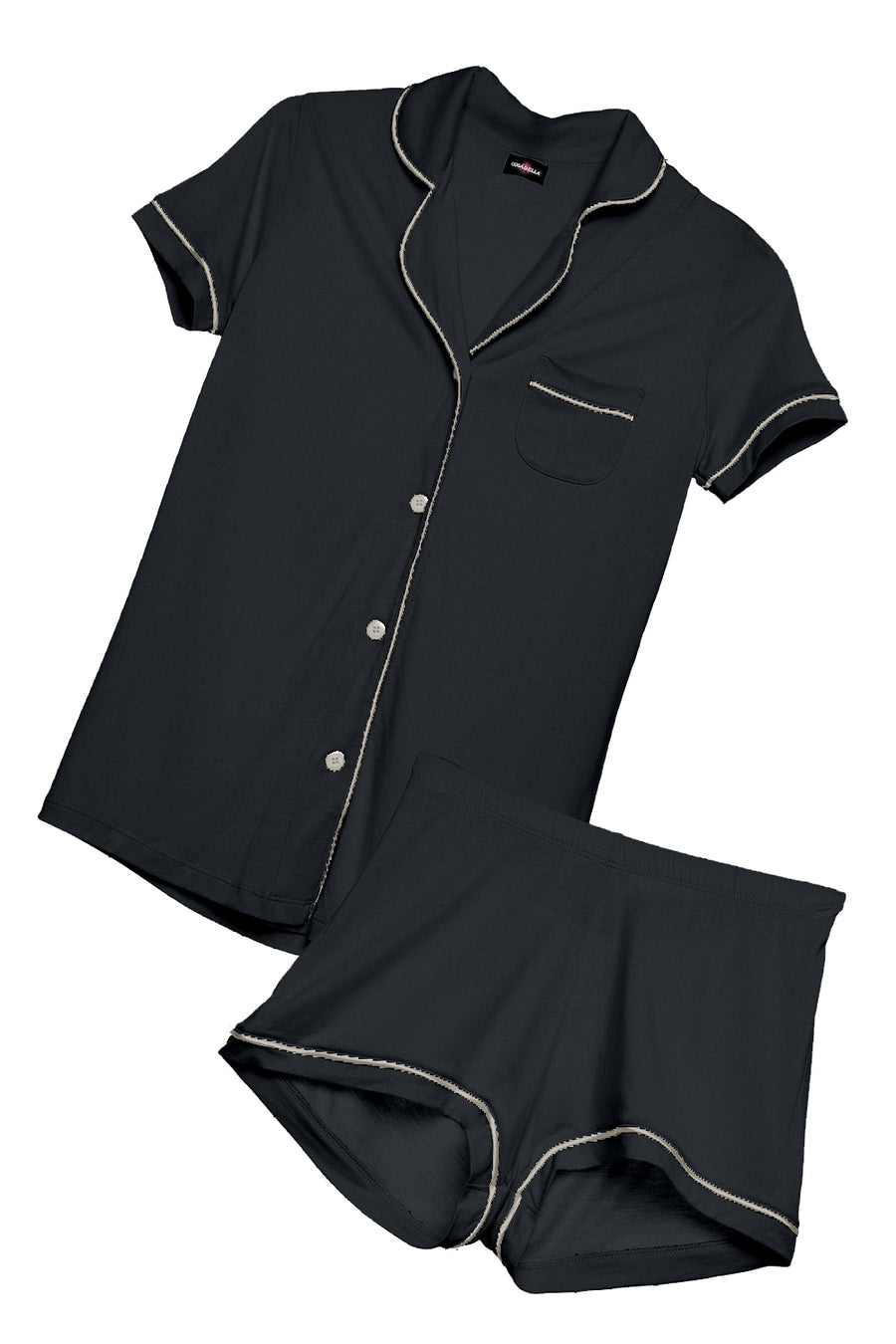 Black Set - Bella Short Sleeve Top & Boxer Pajama Set