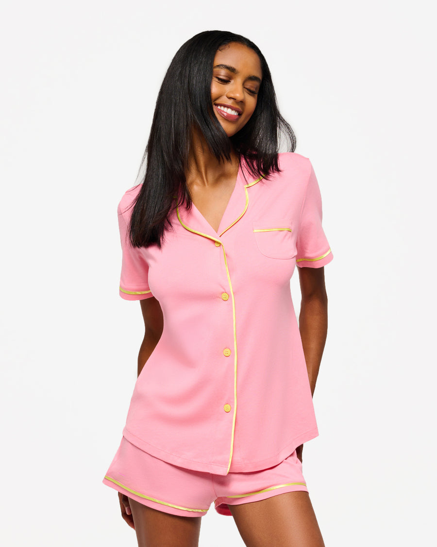 Pink Set - Bella Short Sleeve Top & Boxer Pajama Set