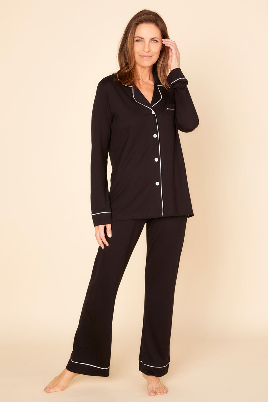 Black Set - Bella Long Sleeve Top & Pant Pajama Set