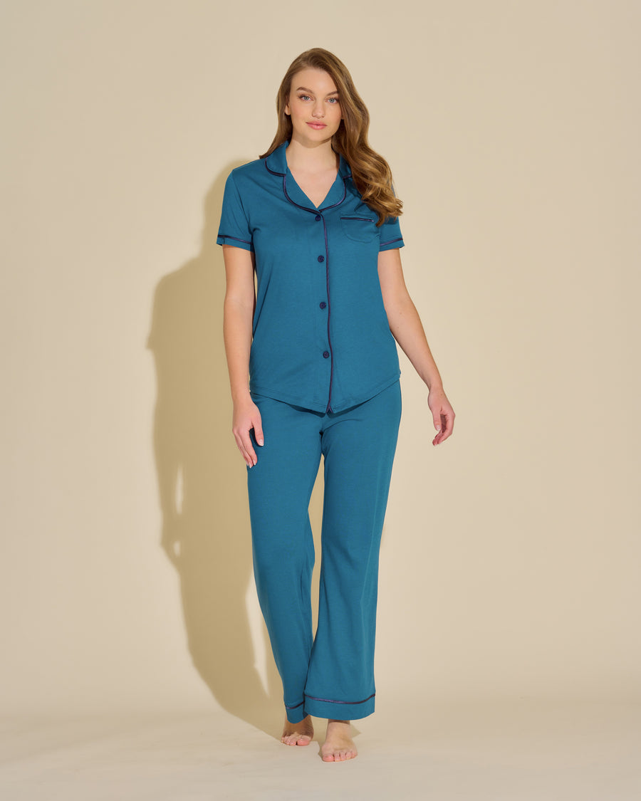 Blau Set - Bella Kurzärmeliges Top & Hose Pyjama-Set