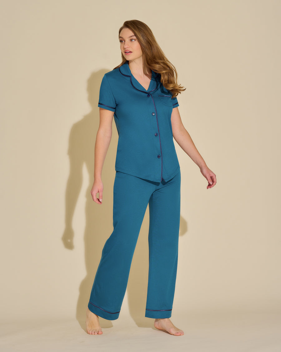 Blau Set - Bella Kurzärmeliges Top & Hose Pyjama-Set