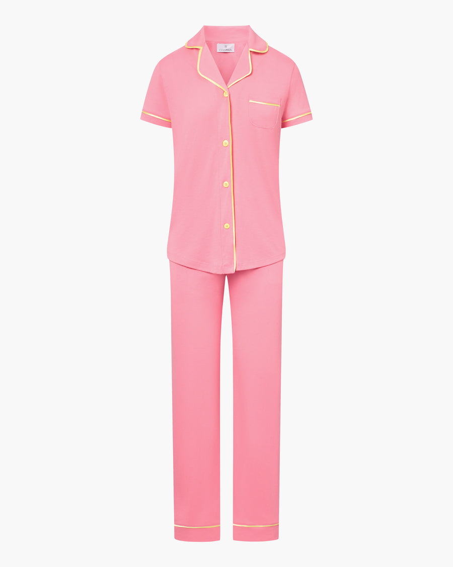Rosa Set - Bella Pigiama Con Top A Maniche Corte E Pantaloni