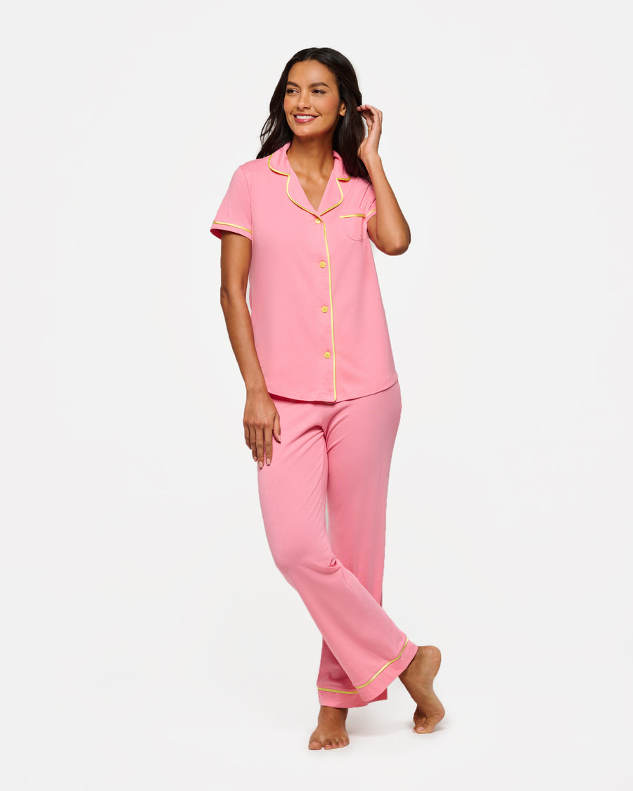 Rosa Set - Bella Pigiama Con Top A Maniche Corte E Pantaloni