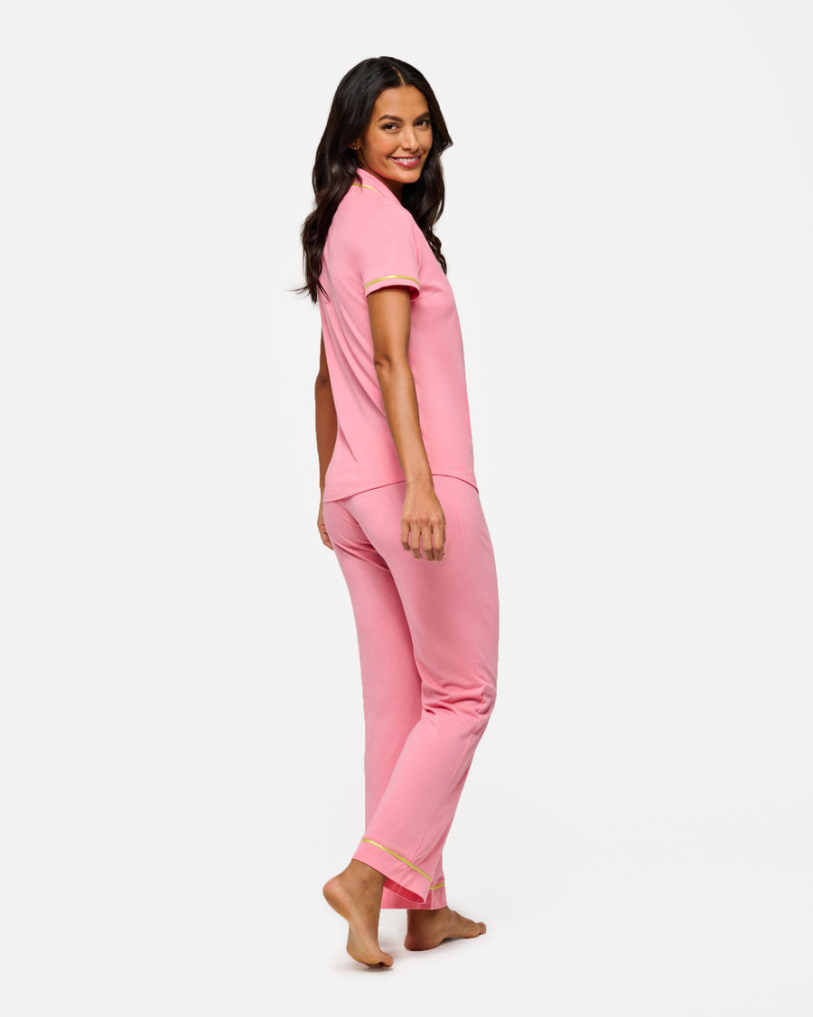 Rosa Set - Bella Pigiama Con Top A Maniche Corte E Pantaloni
