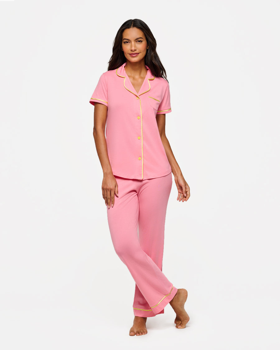 Rosa Set - Bella Pigiama Con Top A Maniche Corte E Pantaloni