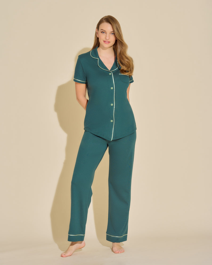 Verde Set - Bella Pigiama Con Top A Maniche Corte E Pantaloni