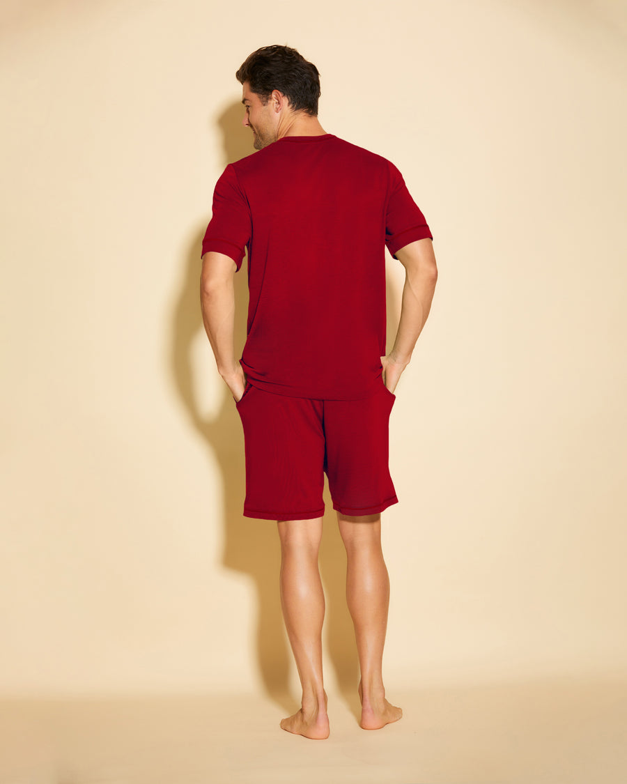 Roja Conjuntos Para Hombres - Bella Conjunto De Pijama Para Hombre Con Camisa De Manga Corta Y Pantalones Cortos.