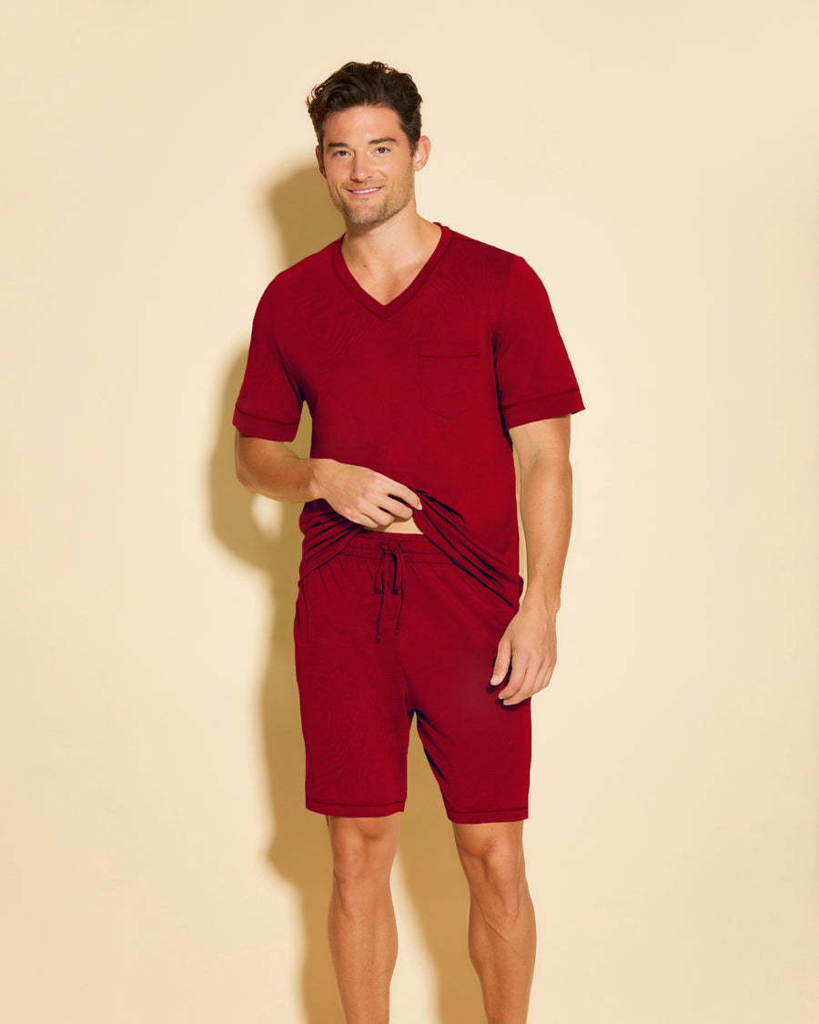 Rot Herren-Sets - Bella Kurzärmeliges Top & Shorts Pyjama-Set Für Männer