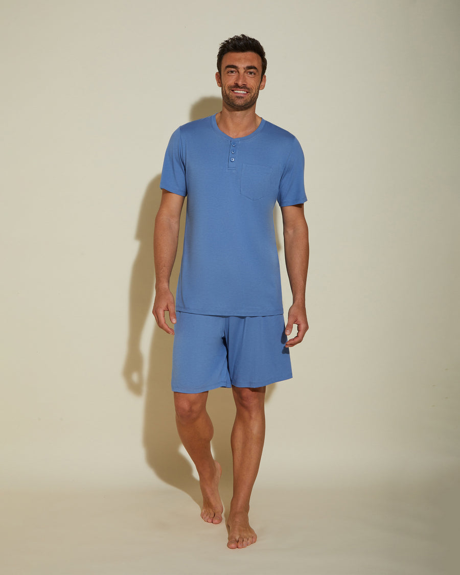 Bleue Ensembles Homme - Bella Ensemble Pyjama Haut À Col Rond Et Short Pour Hommes