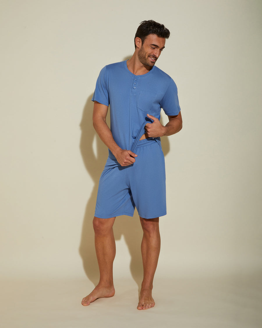 Bleue Ensembles Homme - Bella Ensemble Pyjama Haut À Col Rond Et Short Pour Hommes