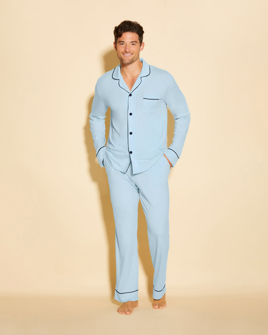 Blue Men Sets - Bella Men's Classic Long Sleeve Top & Pant Pajama Set