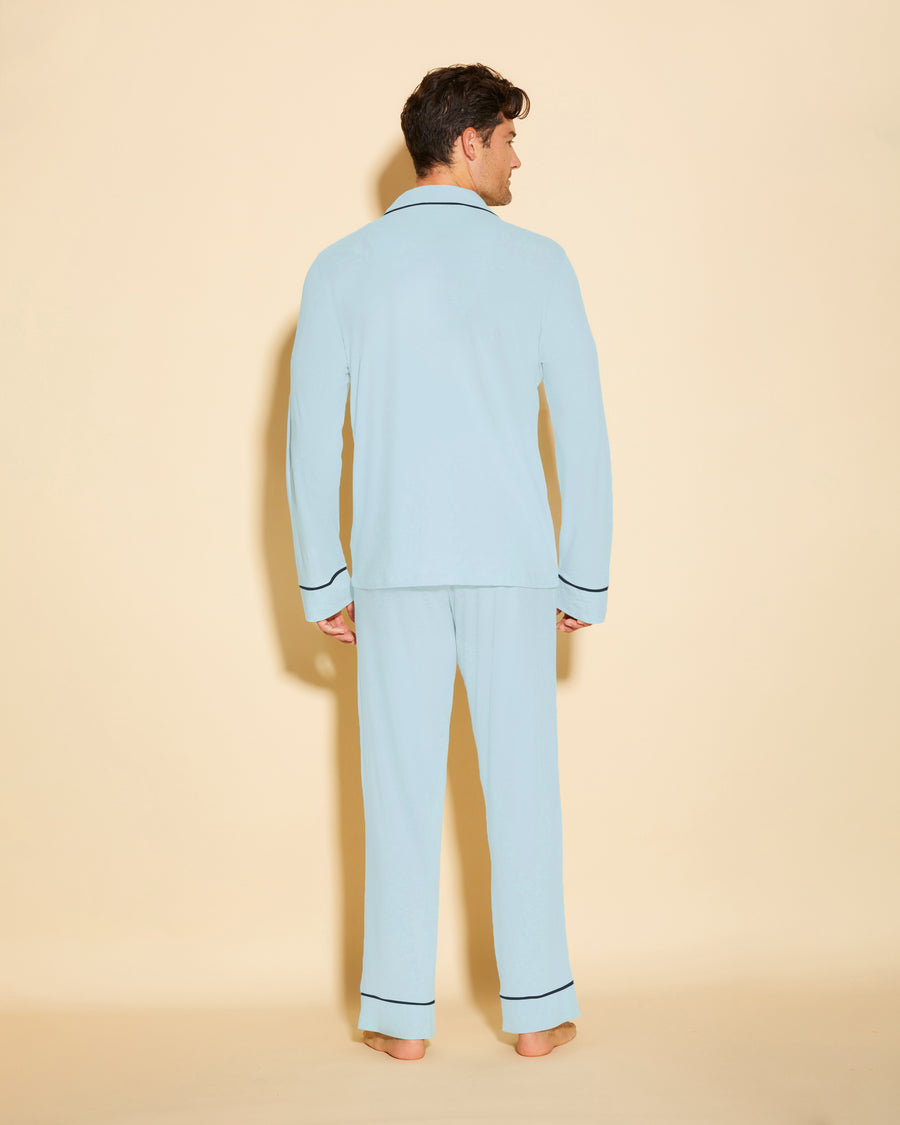Azul Conjuntos Para Hombres - Bella Conjunto De Pijama Para Hombre Clásico Con Camisa De Manga Larga Y Pantalones