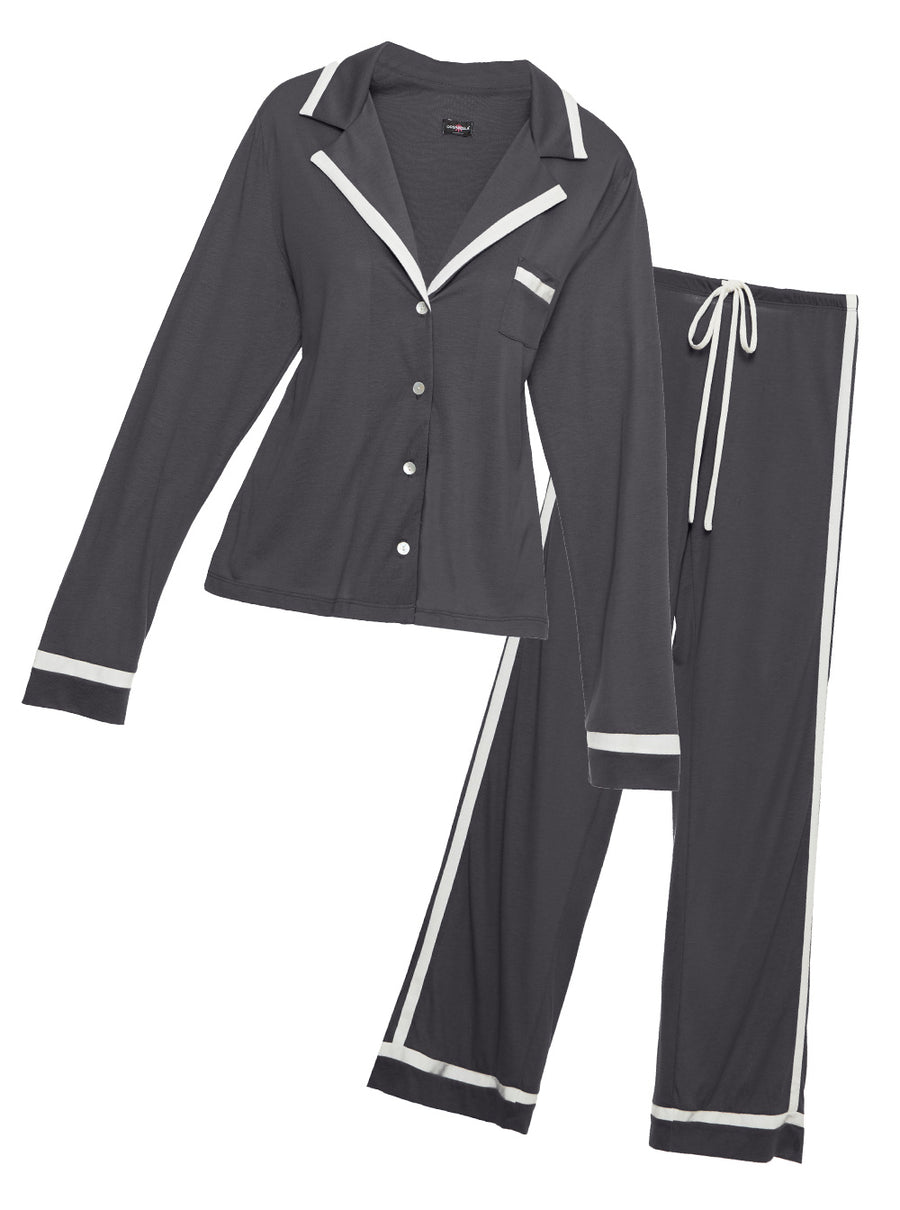 Gray Set, Bella Long Sleeve Top & Pant Pajama Set