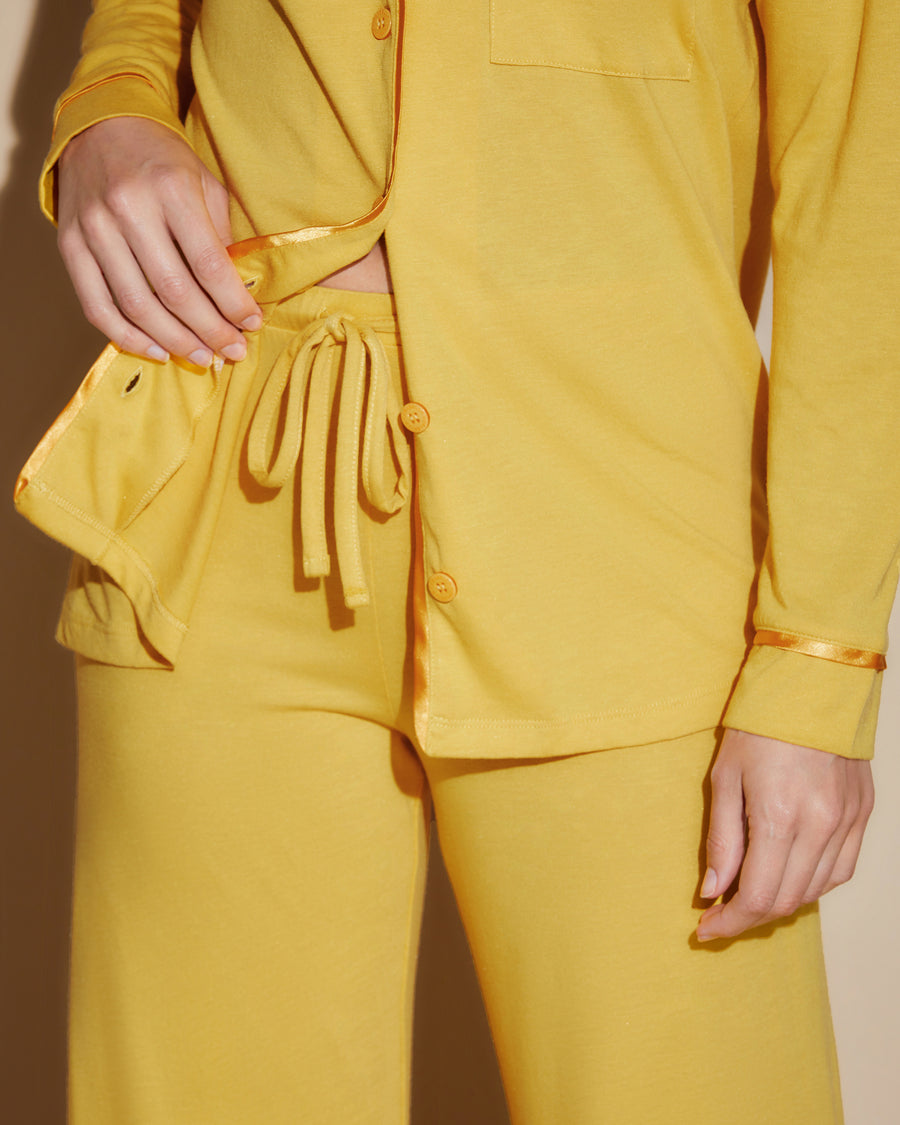 Amarilla Conjuntos - Bella Camisa De Manga Larga Holgada Y Pantalones