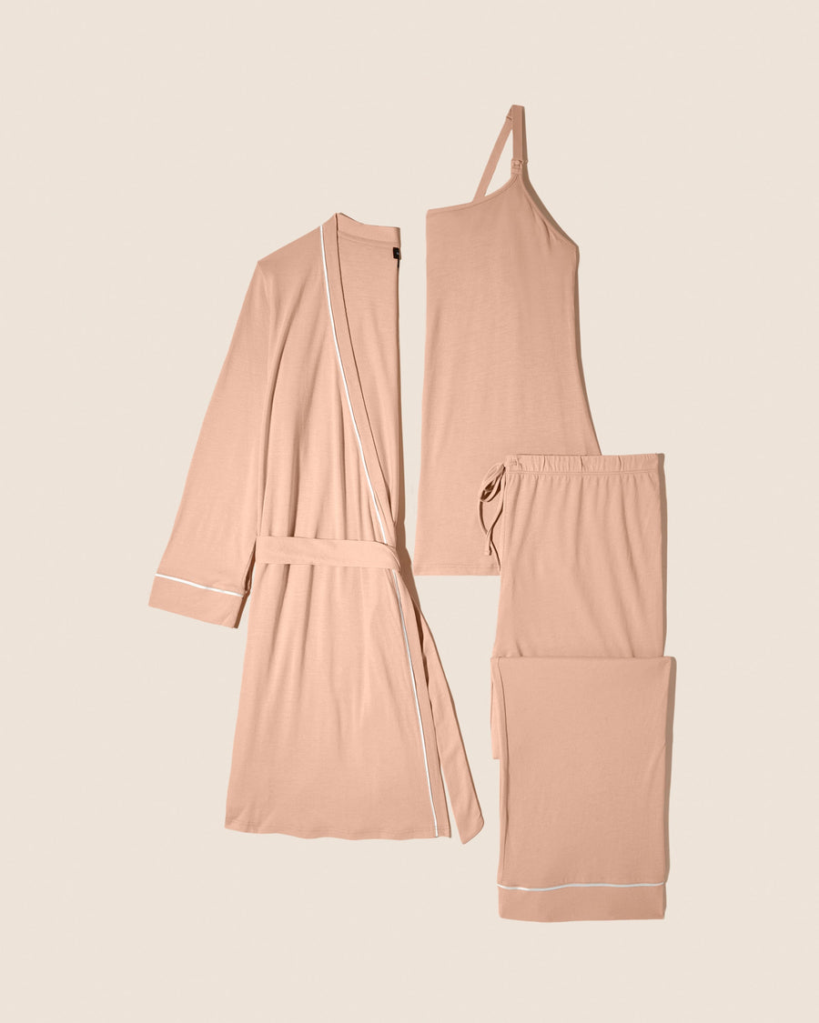 Brown Set - Bella Nursing 3 Piece Pajama Set With Robe
