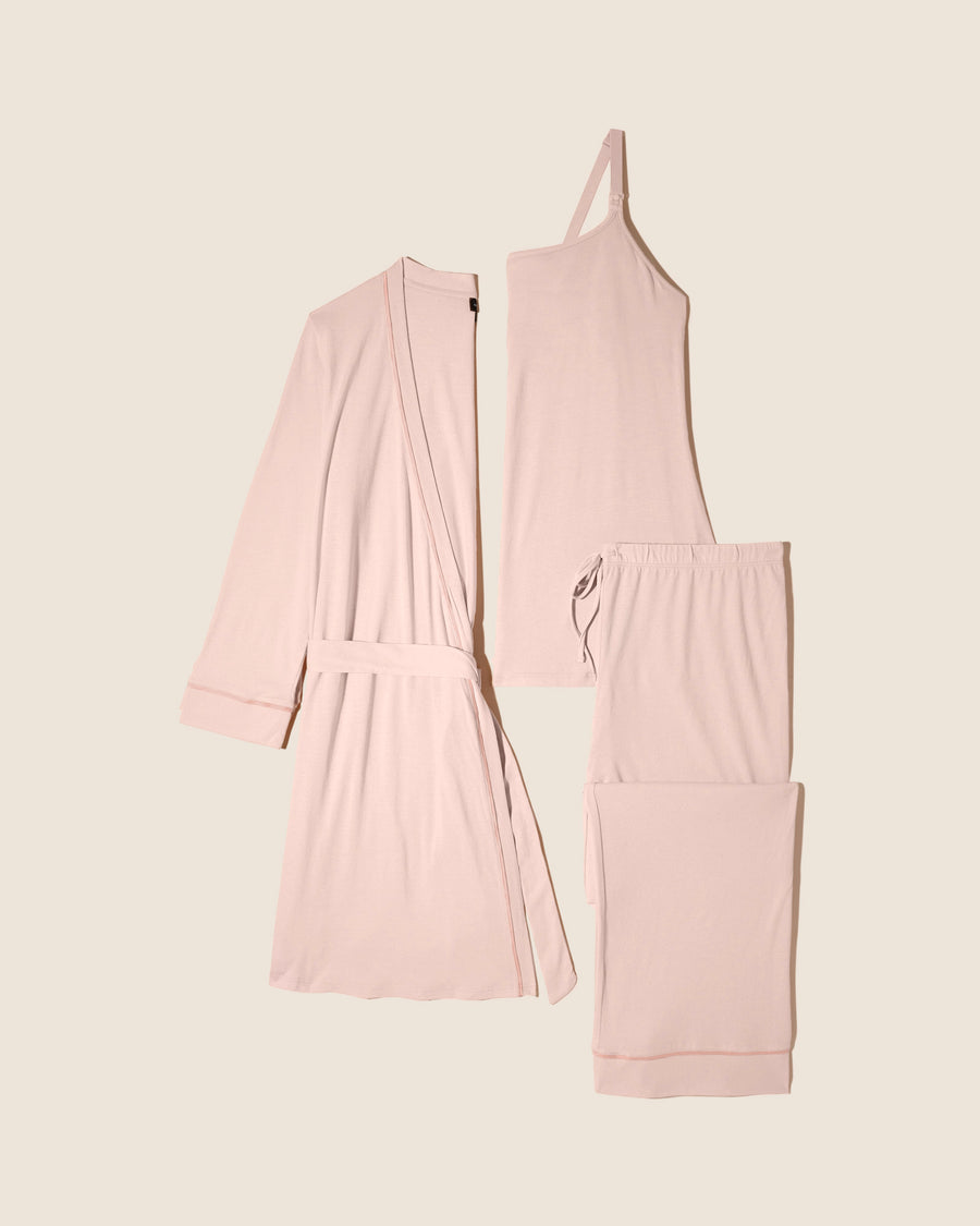 Pink Set - Bella Nursing 3 Piece Pajama Set With Robe