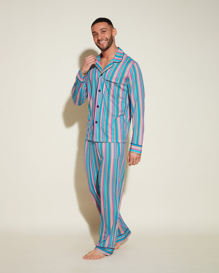 Print Men Sets - Bella Printed Men's Classic Long Sleeve Top & Pant Pajama Set