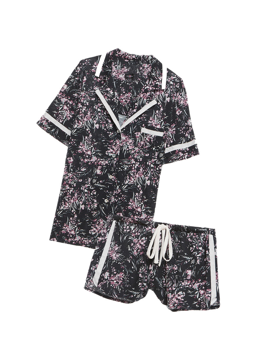 Print Set, Bella Printed Printed Short Sleeve Top & Boxer Pajama Set